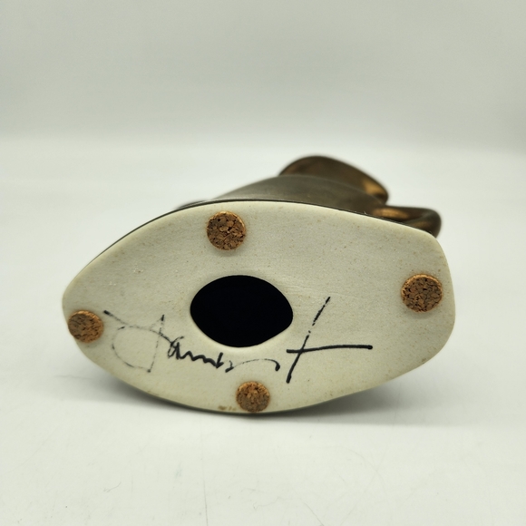 Vintage MCM 60's Michael Lambert signed Metallic Bronze glaze Candle Holder - Picture 8 of 11